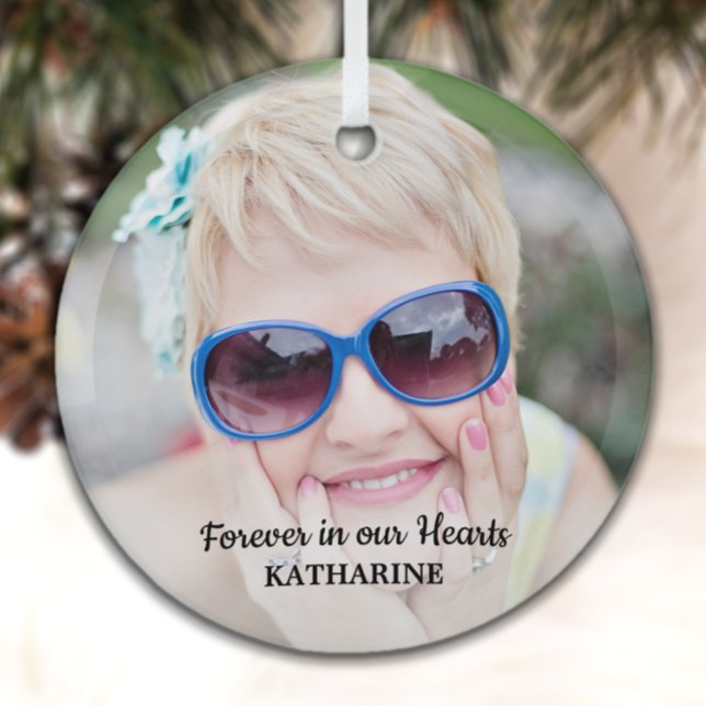 Modern Memorial Simple Remembrance Photo Glass Orn Ornament (Creator Uploaded)