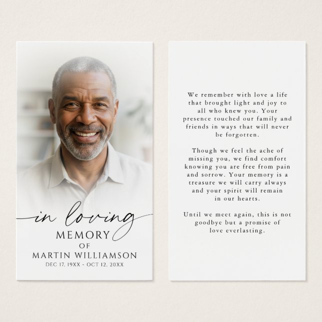 Modern Memorial Sympathy Funeral Photo Prayer Card (Front & Back)
