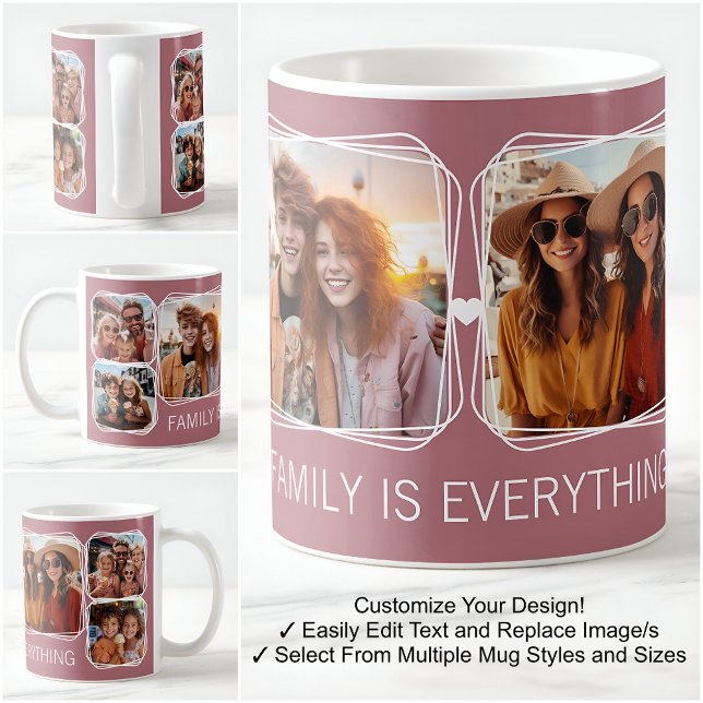 Modern Memory 6 Photo Collage Template Pink C107 Coffee Mug (Creator Uploaded)
