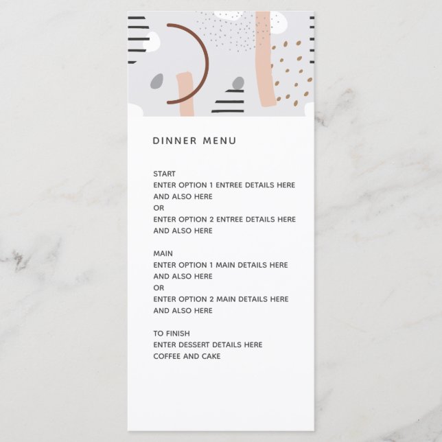 Modern Memphis Shapes Tan Pattern Wedding Menu (Front)