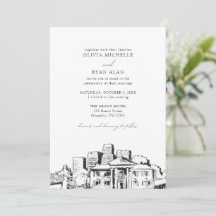 Modern Memphis Skyline Black & White Wedding Invitation