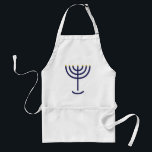 Modern Menorah Blue Gold Flat Design Adult Apron<br><div class="desc">Modern Menorah Blue Gold Flat Design Apron. In Exodus 25:31 it reads "And thou shalt make a candlestick of pure gold: of beaten work shall the candlestick be made: his shaft, and his branches, his bowls, his knops, and his flowers, shall be of the same." This design is a linear,...</div>