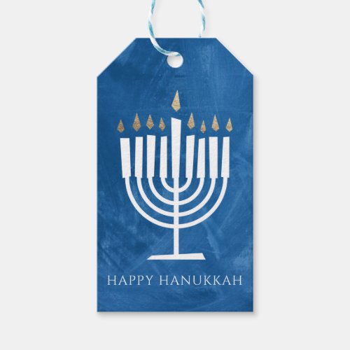 Modern Menorah Blue Hanukkah Gift Tag