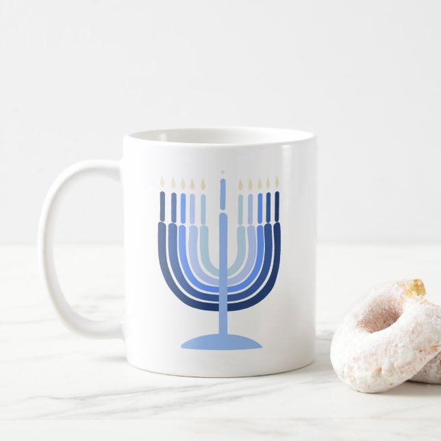 Modern Menorah Hanukkah  Mug (With Donut)