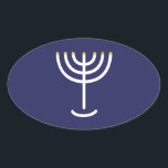 Modern Menorah White Navy Gold Graphic Oval Sticker<br><div class="desc">Hebrew Menorah Sticker. Navy,  White,  Gold. Transferable and customisable.</div>