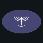 Modern Menorah White Navy Gold Graphic Oval Sticker<br><div class="desc">Hebrew Menorah Sticker. Navy,  White,  Gold. Transferable and customisable.</div>