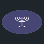 Modern Menorah White Navy Gold Graphic Oval Sticker<br><div class="desc">Hebrew Menorah Sticker. Navy,  White,  Gold. Transferable and customisable.</div>