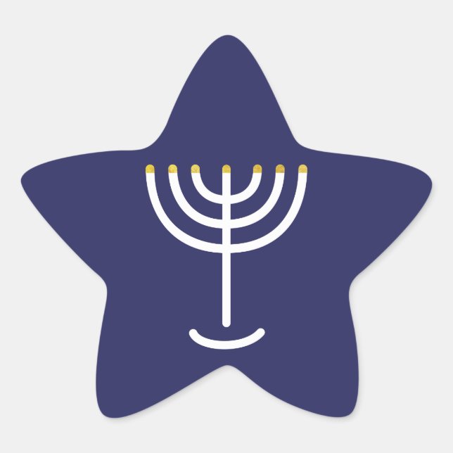 Modern Menorah White Navy Gold Graphic Star Sticker (Front)