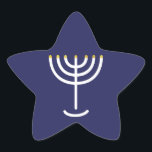Modern Menorah White Navy Gold Graphic Star Sticker<br><div class="desc">Hebrew Menorah Sticker. Navy,  White,  Gold. Transferable and customisable.</div>
