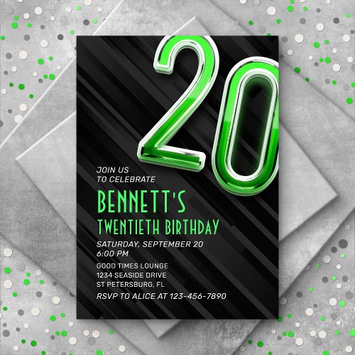 Modern Mens 20th Birthday Invitation