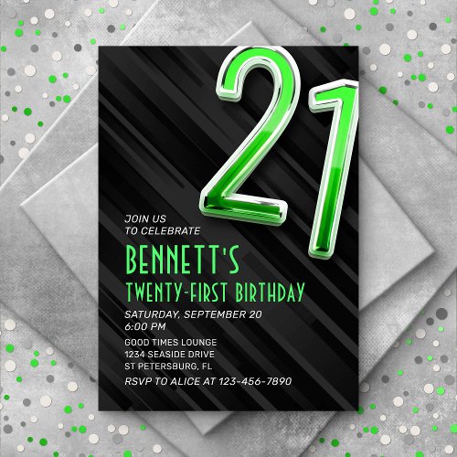 Modern Mens 21st Birthday Invitation