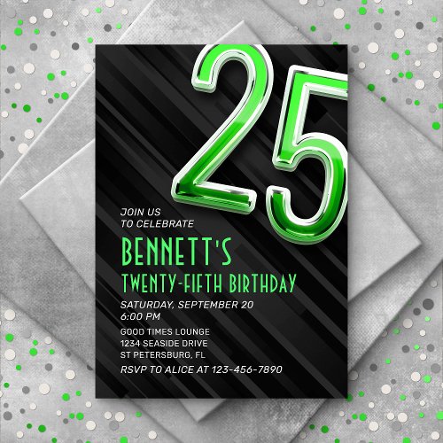 Modern Mens 25th Birthday Invitation