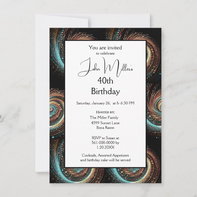 Modern Men's 40thi Birthday Party  Invitation (Front)