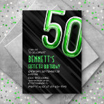 Modern Mens Green 50th Birthday Invitation<br><div class="desc">A birthday design that's sharp, sophisticated and modern, with a masculine edge. Featuring bold, glossy typography with art deco text elements, this design brings fun and sophistication and wraps it up in a modern package. The green and chrome detailing blend classic charm with a fresh, futuristic edge, creating a timeless...</div>