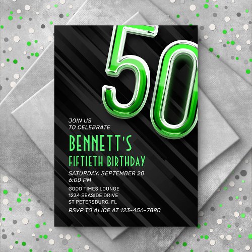 Modern Mens Green 50th Birthday Invitation