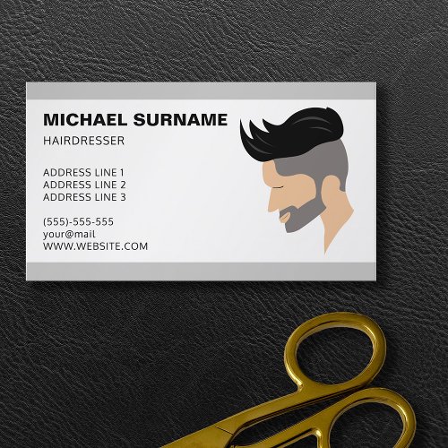 Modern Mens Hair Illustration Hairdresser Barber Business Card