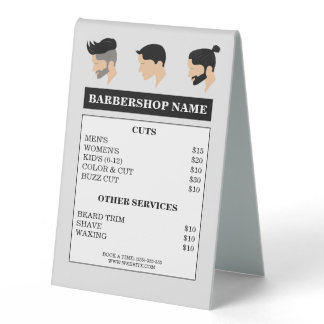 Modern Men's Hair Styles Drawing Barbershop Menu Table Tent