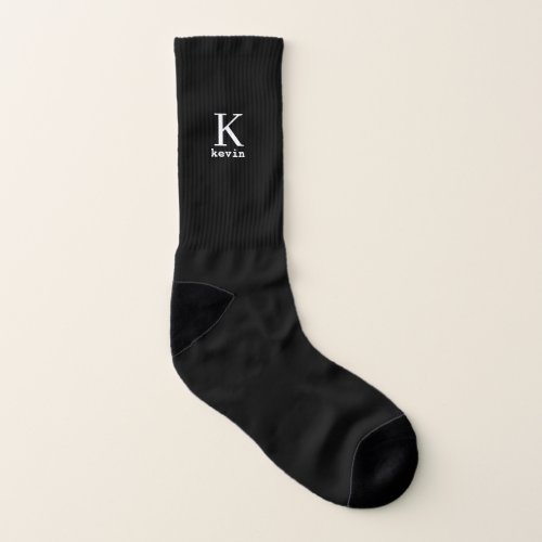Modern mens monogram name black and white elegant socks