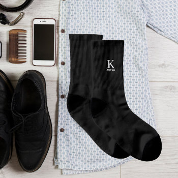 Modern Mens Monogram Name Black And White Elegant Socks by invitations_kits at Zazzle