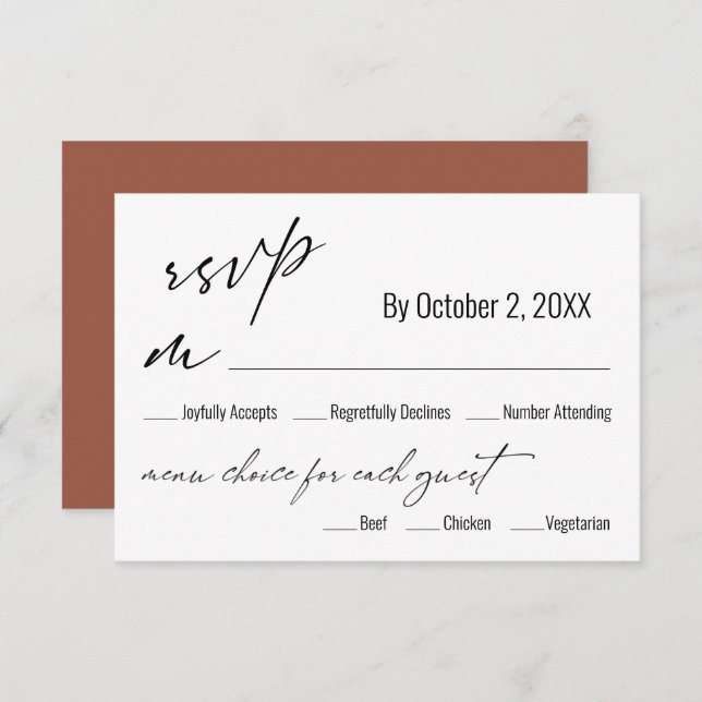 Modern Menu Choice Terracotta Wedding RSVP Card (Front/Back)
