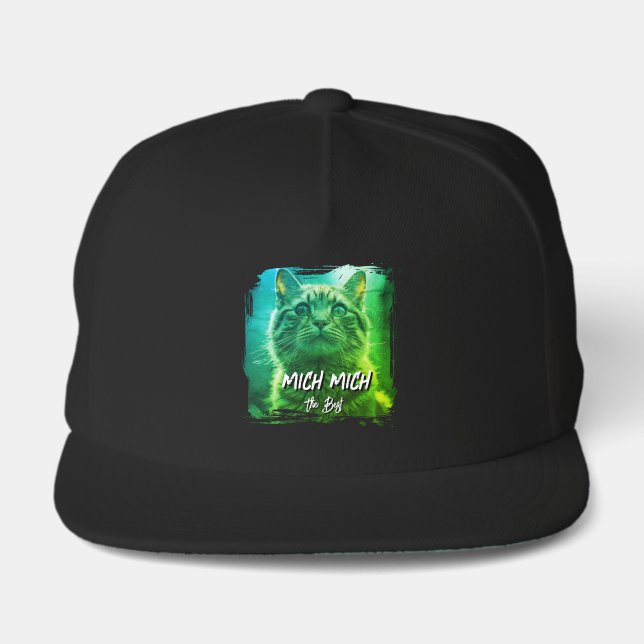 Modern Meow Frame – Personalized Cat Name Photo Snap Back Hat (Front)