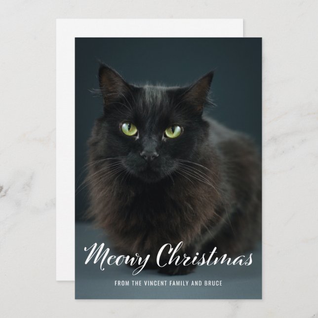 Modern Meowy Christmas Cat Christmas Photo Card (Front/Back)