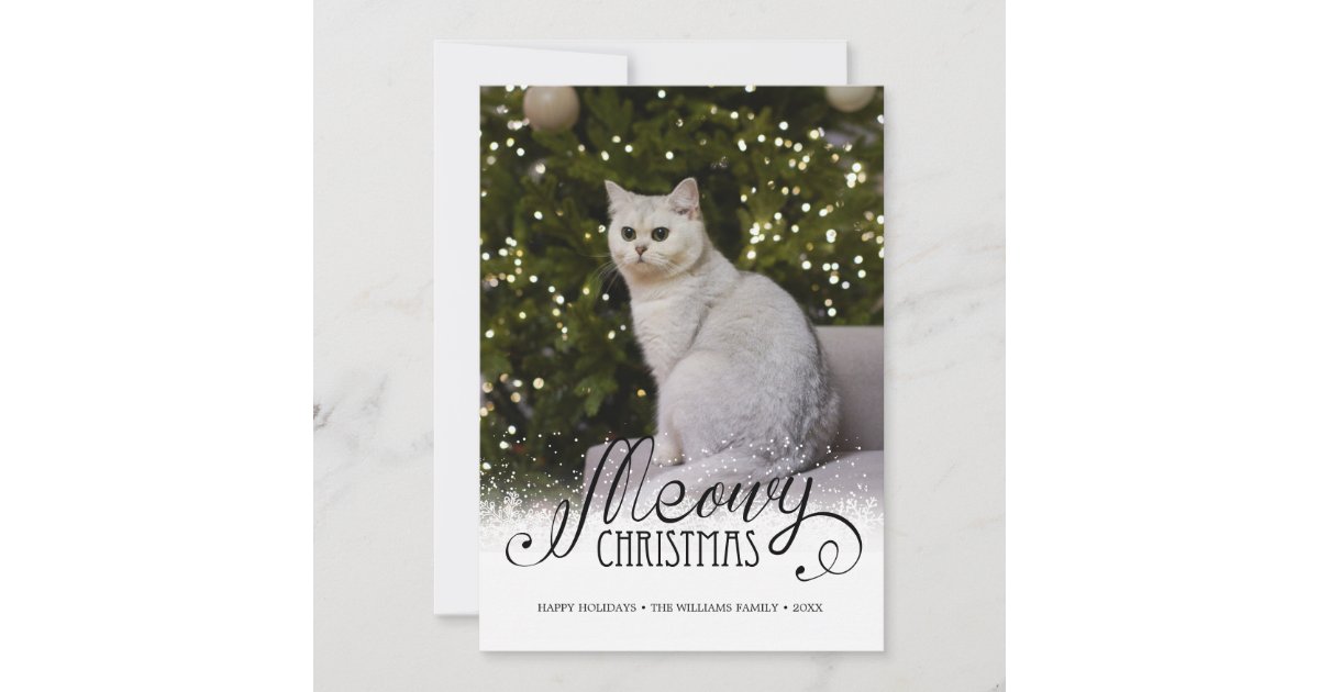 Modern Meowy Christmas Photo Cat Pet Holiday Card | Zazzle