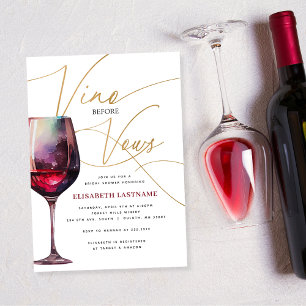 Modern Merlot Gold Vino Before Vows Bridal Shower Invitation