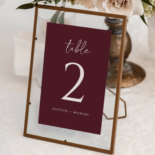 Modern Merlot Wedding Table Number