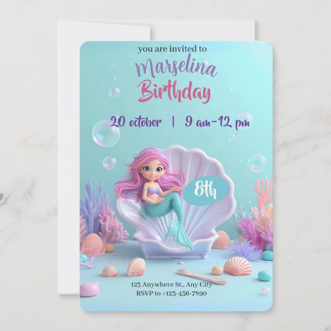 Modern Mermaid Birthday Invitation – Make a Splash (Front)