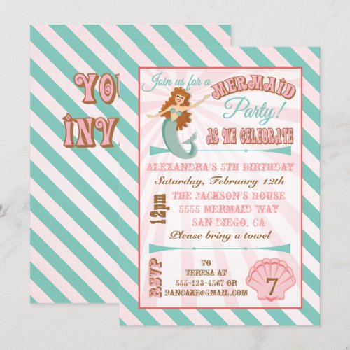 Modern Mermaid Birthday Party Invitation