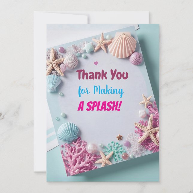 Modern Mermaid Birthday Stickers – Thanks for Maki Thank You Card (Front)