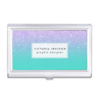 Modern mermaid lavender glitter turquoise ombre business card holder