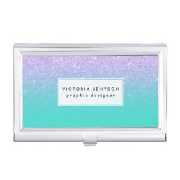Modern mermaid lavender glitter turquoise ombre business card holder