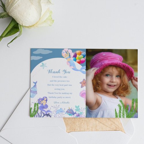 Modern mermaid party under the sea thank you card
