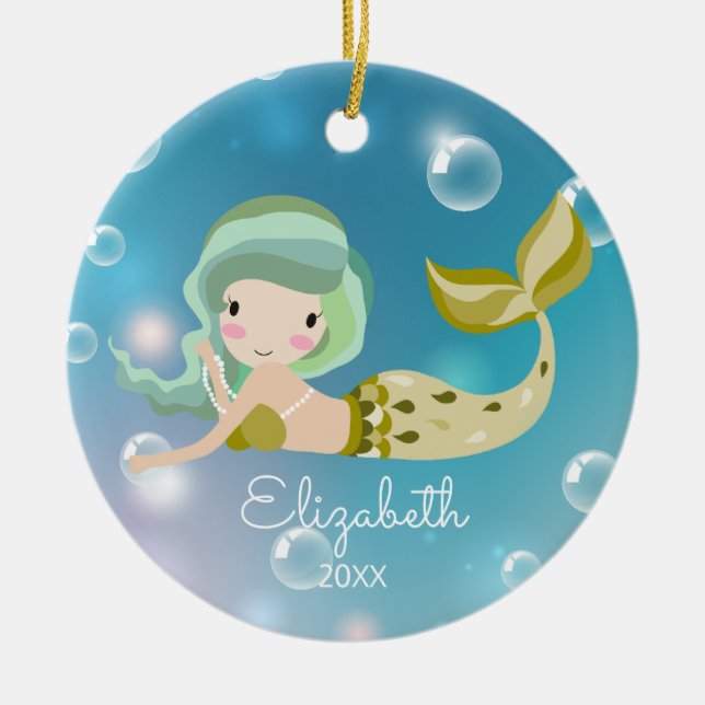 Modern Mermaid Personalized Christmas Ornament (Front)