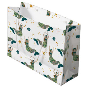 Modern Mermaid Siren Theme Illustration Print Large Gift Bag