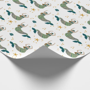 Modern Mermaid Siren Theme Illustration Print Wrapping Paper