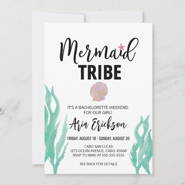 Modern Mermaid Tribe Bachelorette Party Invitation (Front)