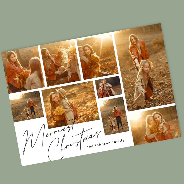 Modern Merriest 9 Multi Collage Photo Holiday Card (Creator Uploaded)