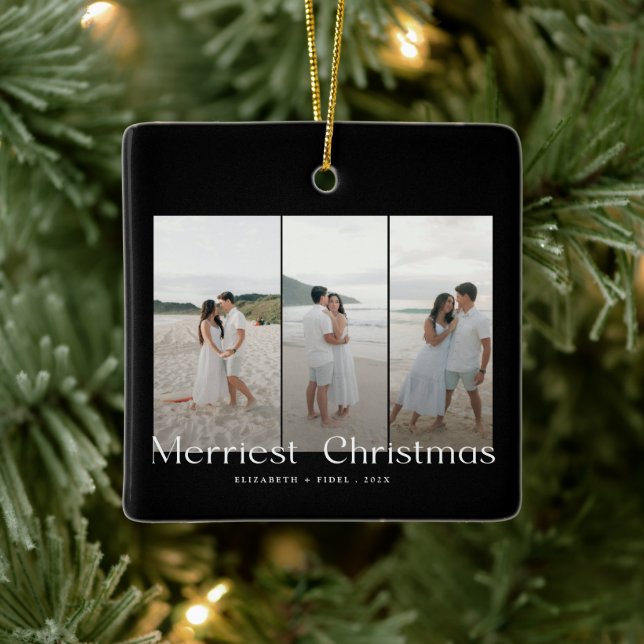 Modern Merriest Christmas Couples Photo Ceramic Ornament (Tree)