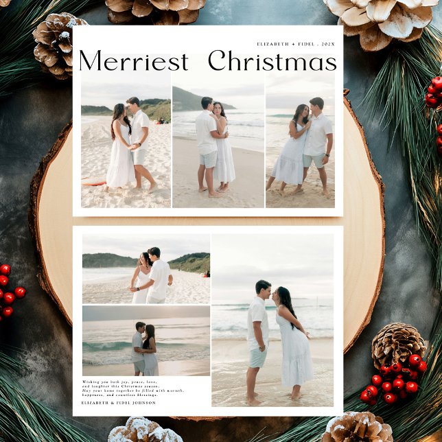 Modern Merriest Christmas Couples Photo Holiday Card (Creator Uploaded)