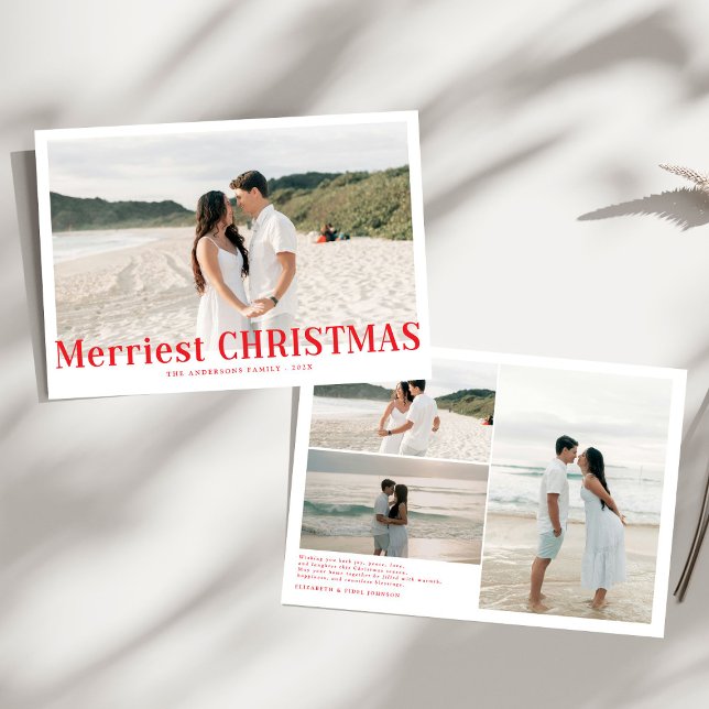 Modern Merriest Christmas Couples Photo Red Holiday Card (Creator Uploaded)