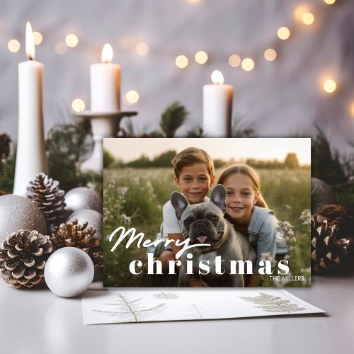 Modern Merriest Christmas Minimal 1 Photo Elegant Holiday Card