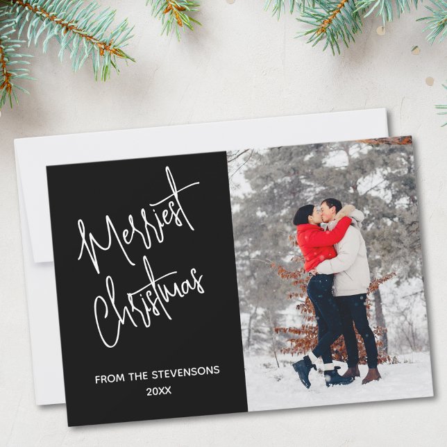 Modern Merriest Christmas Photo Black Holiday Card (Creator Uploaded)