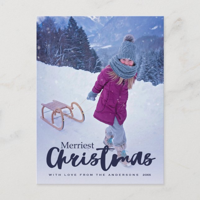 Modern Merriest Christmas Script Holiday Photo Postcard (Front)