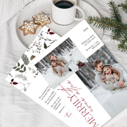 Modern Merrily Ever After Wedding 2 Photo Holiday Card