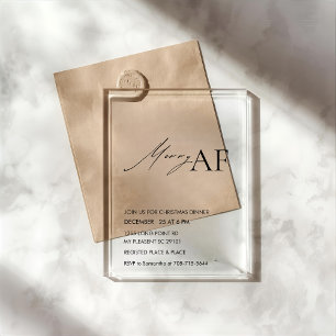 Modern “Merry AF” Christmas Party Acrylic Invitations