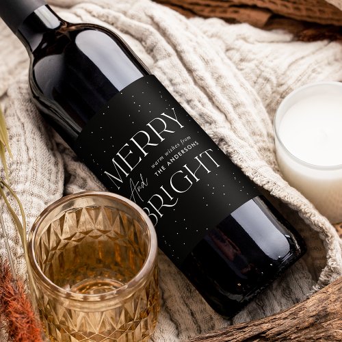 Modern Merry and Bright Black Holiday Wine Label