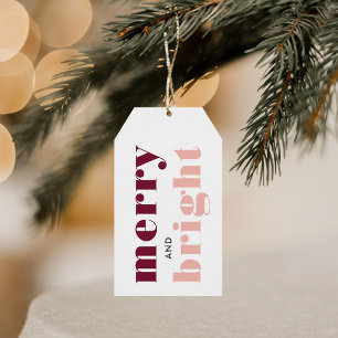 Modern Merry and Bright Burgundy Rose Gold Gift Tags